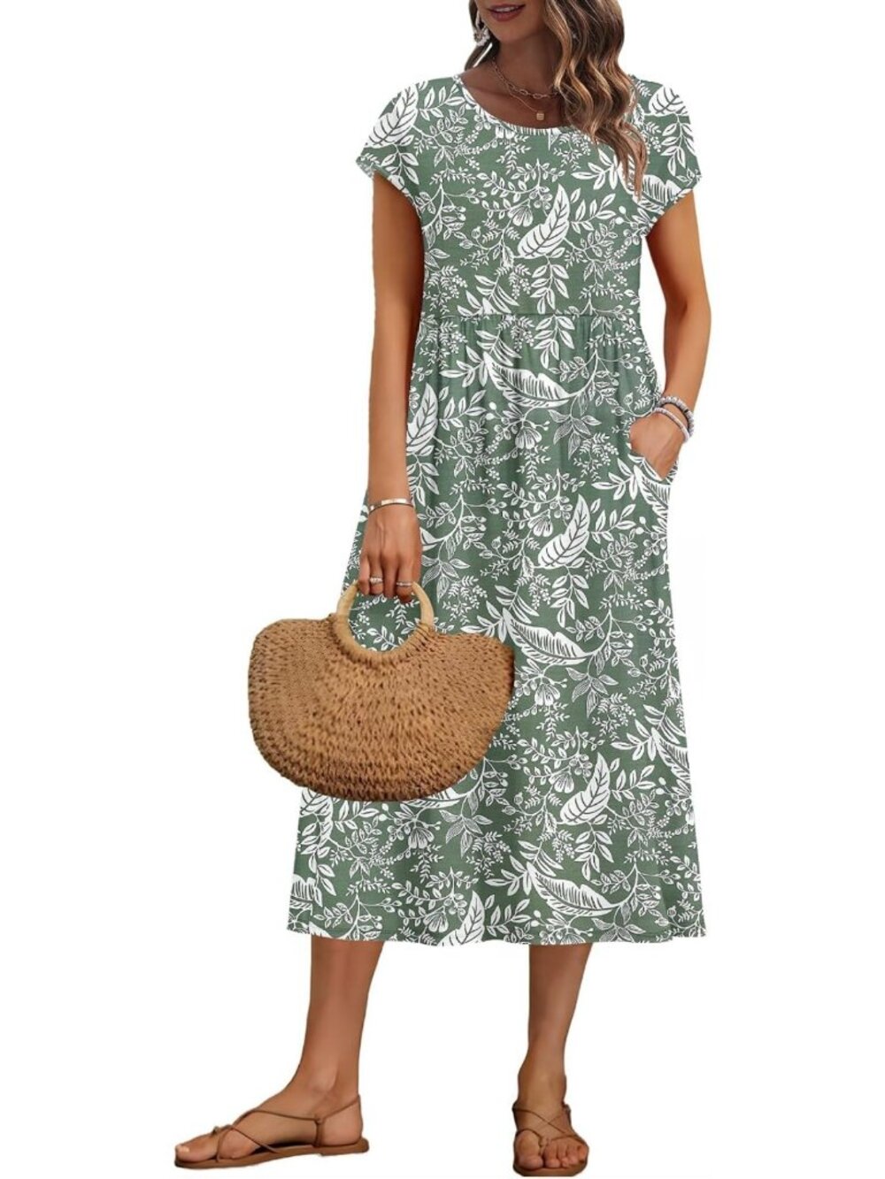 Summer Midi Dress for Women | Short Sleeve, Loose Fit, Pockets, Casual Style